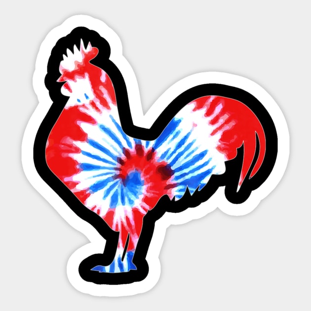 Patriotic Rooster July 4th Farmer Hippie Tie Dye Sticker by crowominousnigerian 